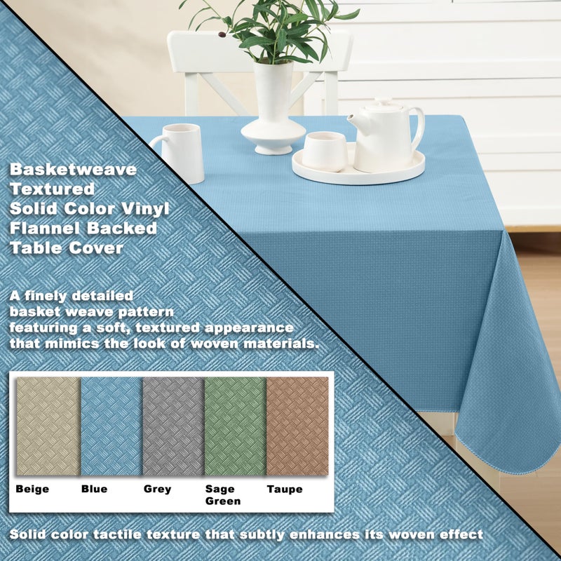 Newbridge Basketweave Vinyl Flannel Backed Tablecloth, 60 x 120 Inch Rectangle, Blue, Basket Weave Textured Indoor Outdoor Waterproof Table Cover for Patio, Kitchen, Dining - Image 2